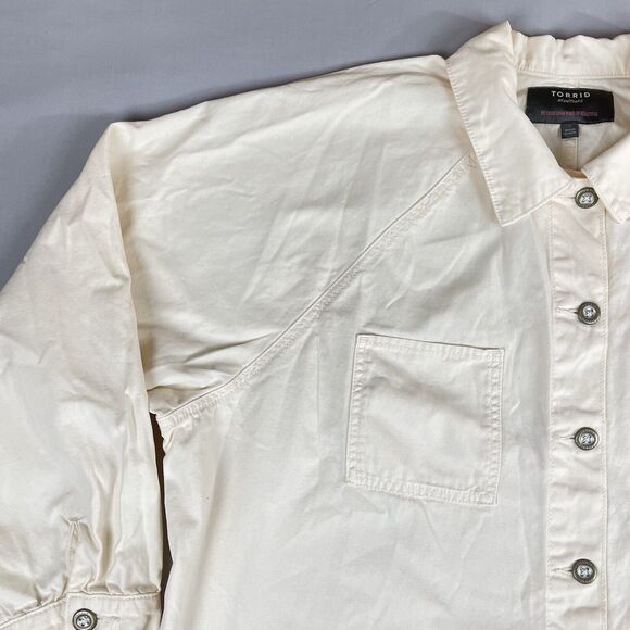 Torrid Chore / Barn Denim Jacket Women’s 3X Ivory Button Up Long Sleeve - Picture 3 of 16
